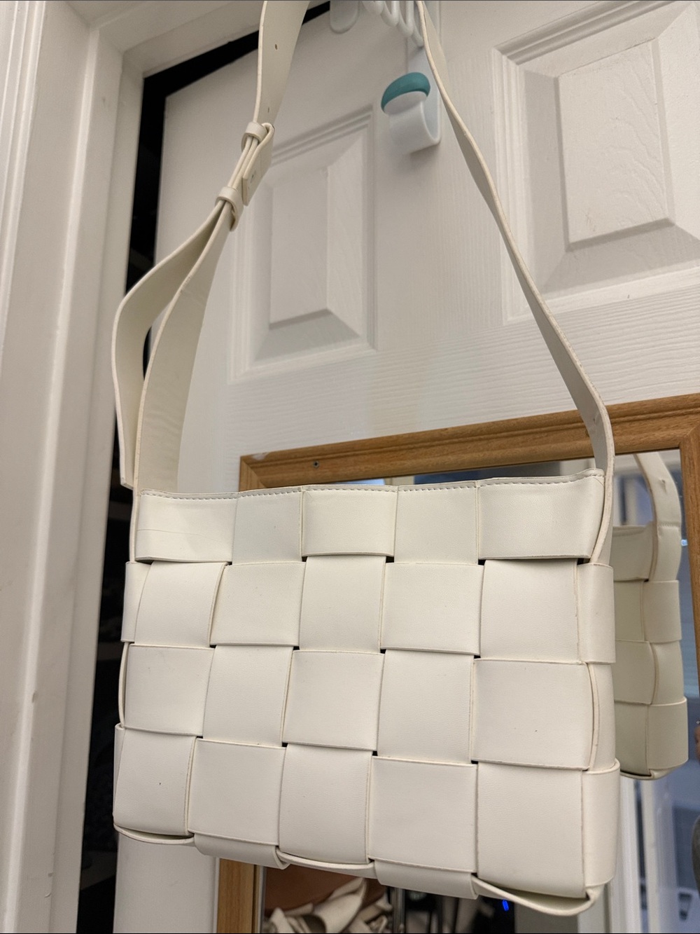 Woven faux leather Shoulder crossbody Bag - Cream